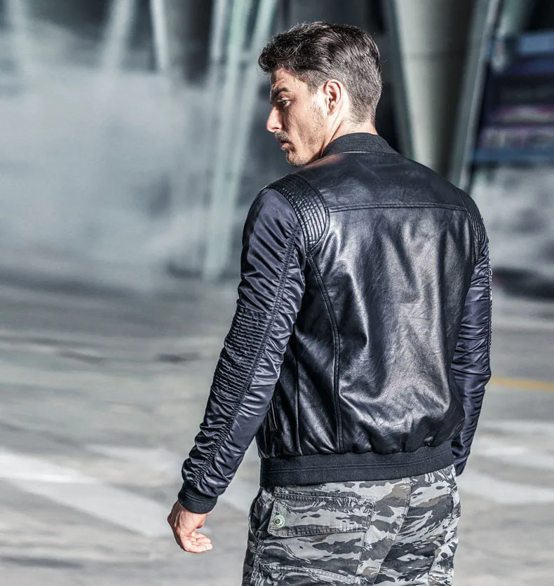 2018 Весна Военная Курточка бомбер Для мужчин Уличная искусственная кожа