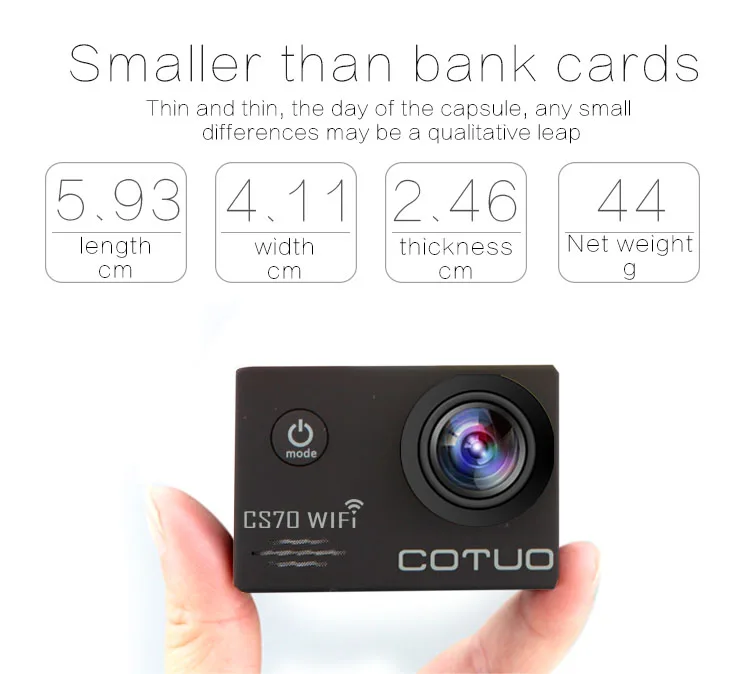 Экшн-камера COTUO CS70 Full HD 1080P 30FPS Novatek96655 Wifi Водонепроницаемая 30 м Спортивная камера