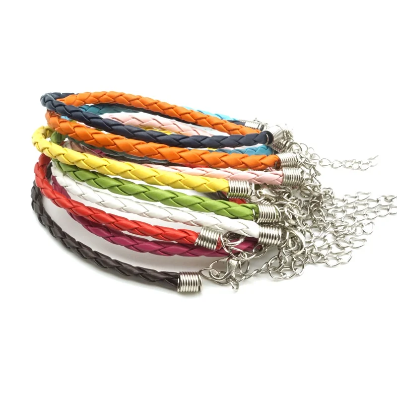 100PCS Colorful PU Leather Braided Chain Bracelet fit DIY Beads Charm Adjustable Clip Bracelets Wax Cord Necklace for Women Men | Украшения