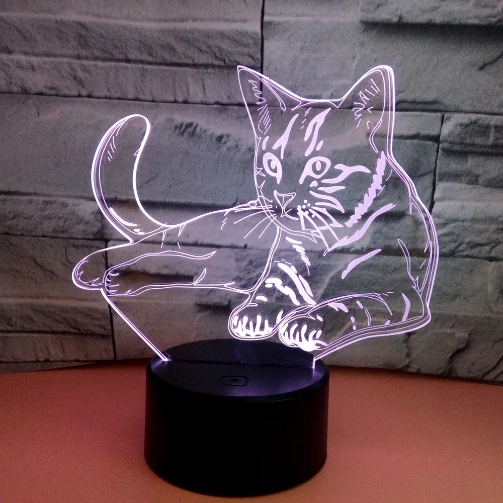 7 цветов USB Спальня домашний декор с милым рисунком кота 3D Ночной светильник