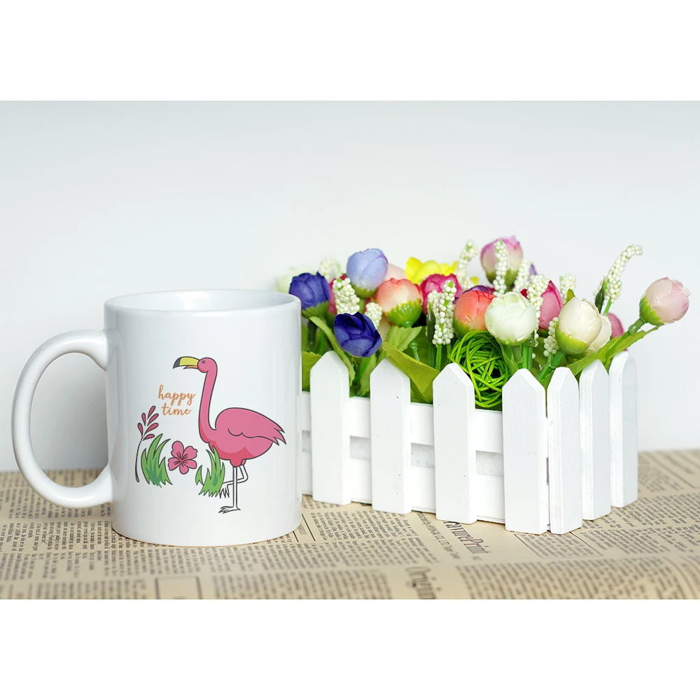Happy Time Flamingo Gift Milk Cup Stylish Ceramic Coffee Mug Classic Photo Printed 330ml | Дом и сад