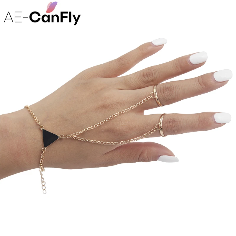 Простой конструктор золотой палец Браслеты черный Треугольники звено цепи