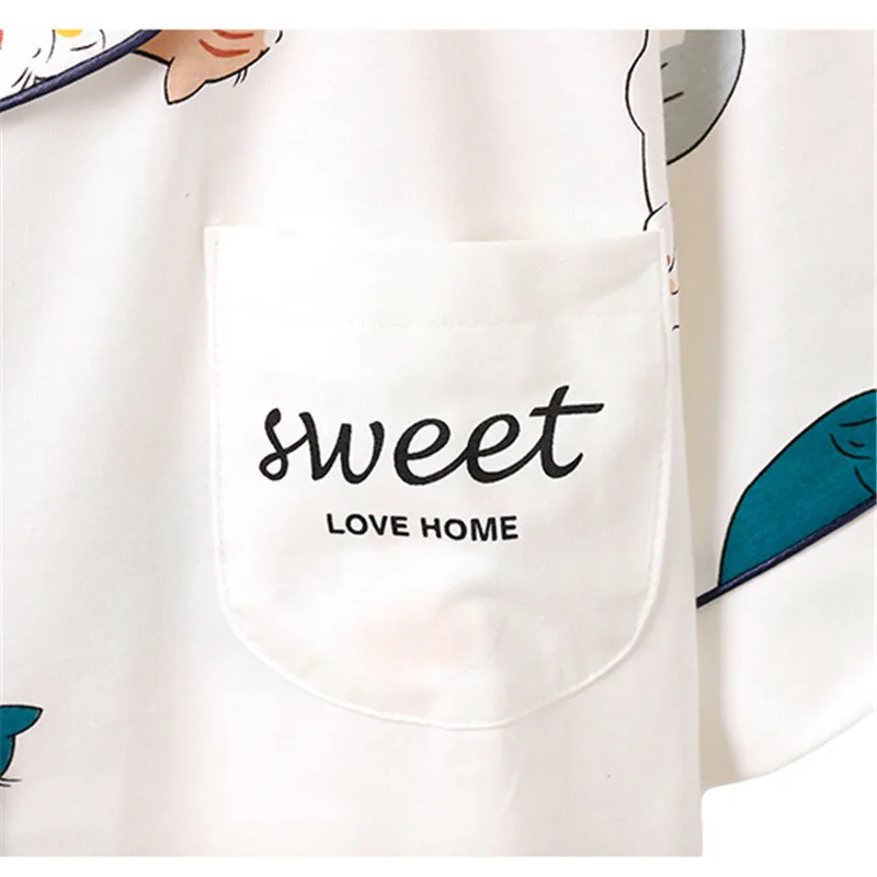 

Caiyier Summer Women Cotton Pajamas Sets Cute White Cat Print Short Sleeve Sleepwear With Eye Mask Girls Nightwear Lovely Homewe