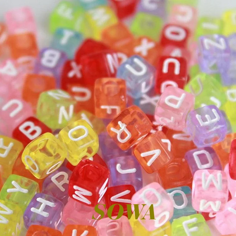 2016 Free Shipping 6*6mm 100pcs/lot Multicolor Alphabet Acrylic Beads for fun DIY Rubber Loom Bands Charm Bracelets