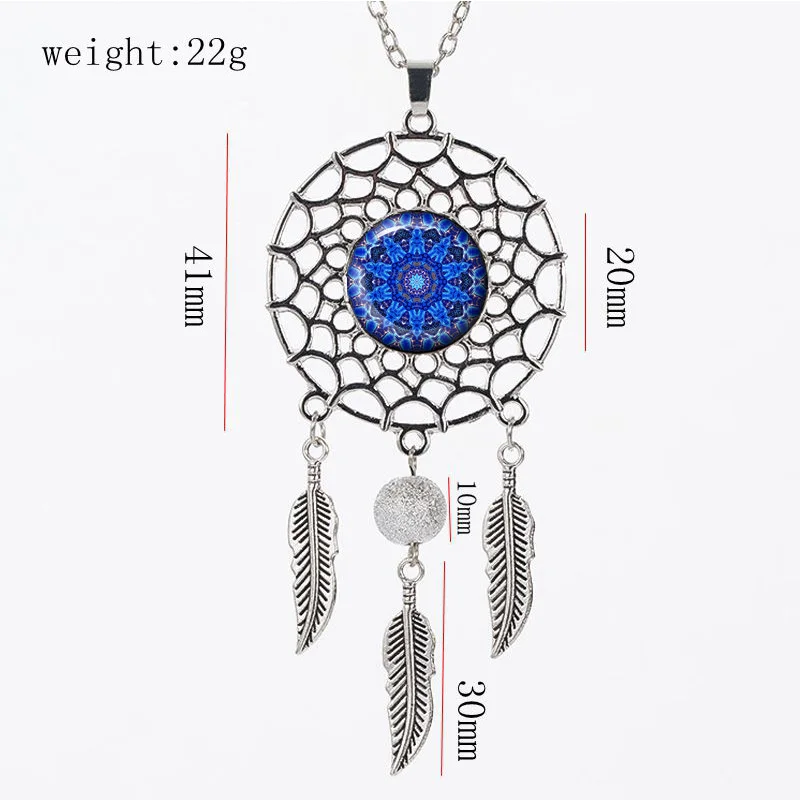 SUTEYI винтаж синий цветок жизни ожерелье Мандала серебро Цвет Ловец снов ожерелья