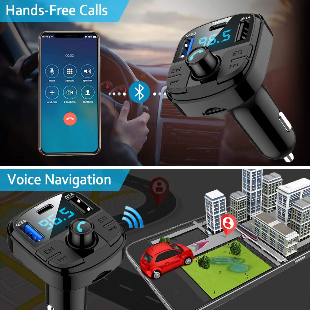 JINSERTA новейший Bluetooth 5,0 автомобильный FM трансимтер QC3.0 быстрое зарядное устройство тип-c fm-модулятор TF USB Флешка музыкальный автомобильный mp3-плеер