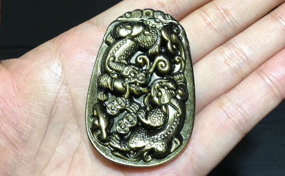 Подвеска из натурального золотого обсидиана подвеска драгоценного камня