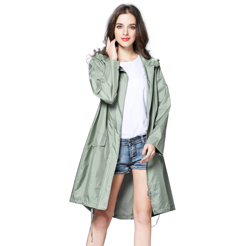 Light green 6 цветов водонепроницаемый плащ для женщин с капюшоном длинный дождевик дышащий Дождевик Пончо Открытый дождевик - Цвет: Light green