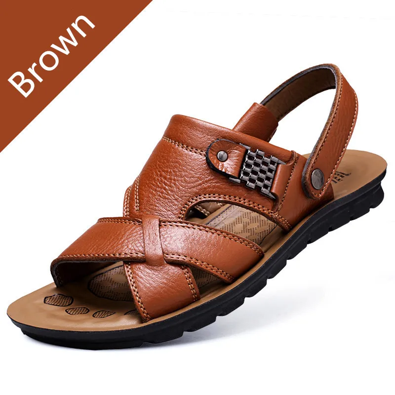 Для мужчин кожаные сандалии спорт на открытом воздухе пляжная обувь большой size39