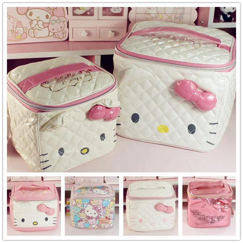 Милый мультяшный подлинный hello kitty косметичка коробка косметичка для макияжа женская косметичка для девочек Дорожная Туалетная сумка для хранения Органайзер
