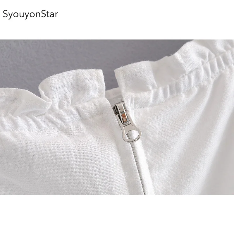 Женское Хлопковое платье youyonstar белое Бандажное с открытыми плечами вечерние