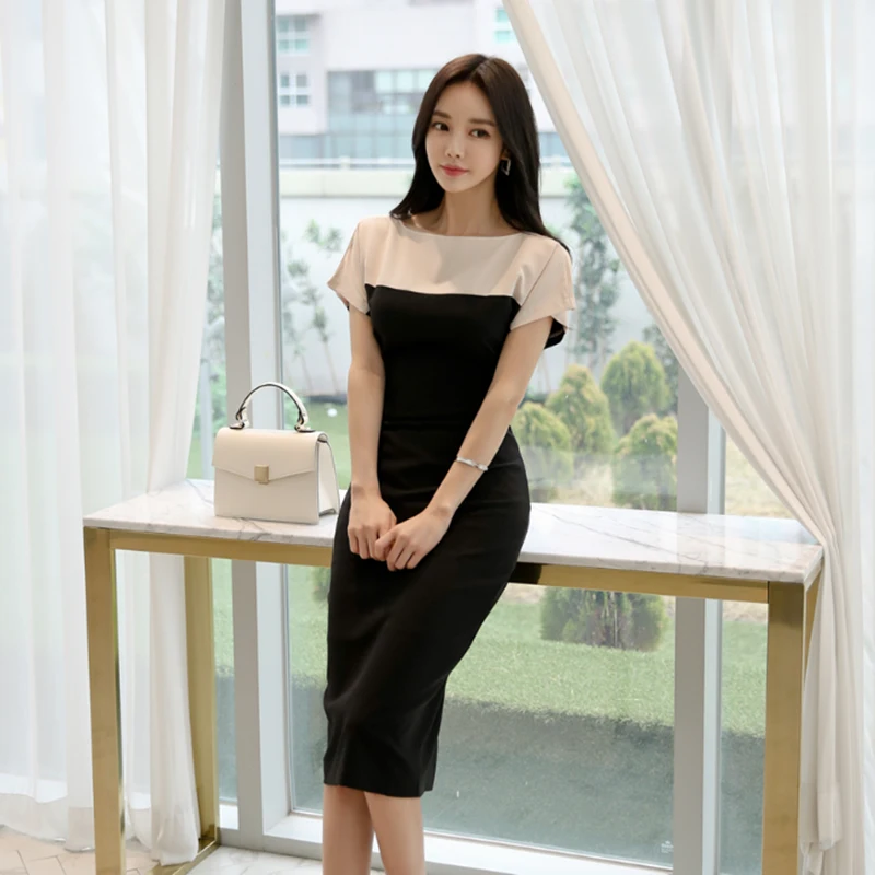Fashion Patchwork Batwing Sleeve Women Sheath Bodycon Dress OL Style O-neck High Waist Hip Package Female Midi Dresses Vestidos | Женская