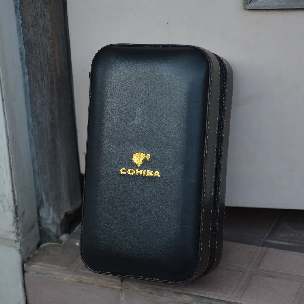 COHIBA Дорожный Чехол для сигар черная кожа и дерево кедра с подкладкой коробка мини-хьюмидор для 6 сигар