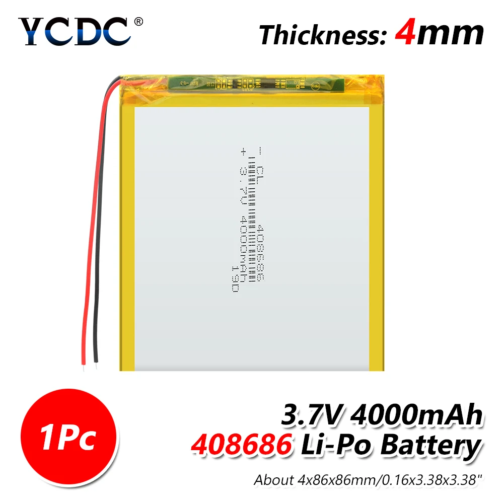 1 PCS Полимерная батарея 4000 mah 3,7 V 408686 умный дом MP3 колонки литий-ионная батарея для dvr, gps, mp3, mp4, DVD power bank, динамик - Цвет: 1 PCS