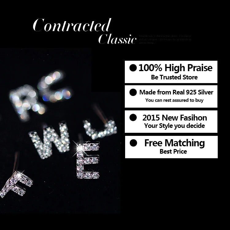 Элитный бренд лучшие продажи новинка 26 серьги с буквами реальные 925 пробы серебро