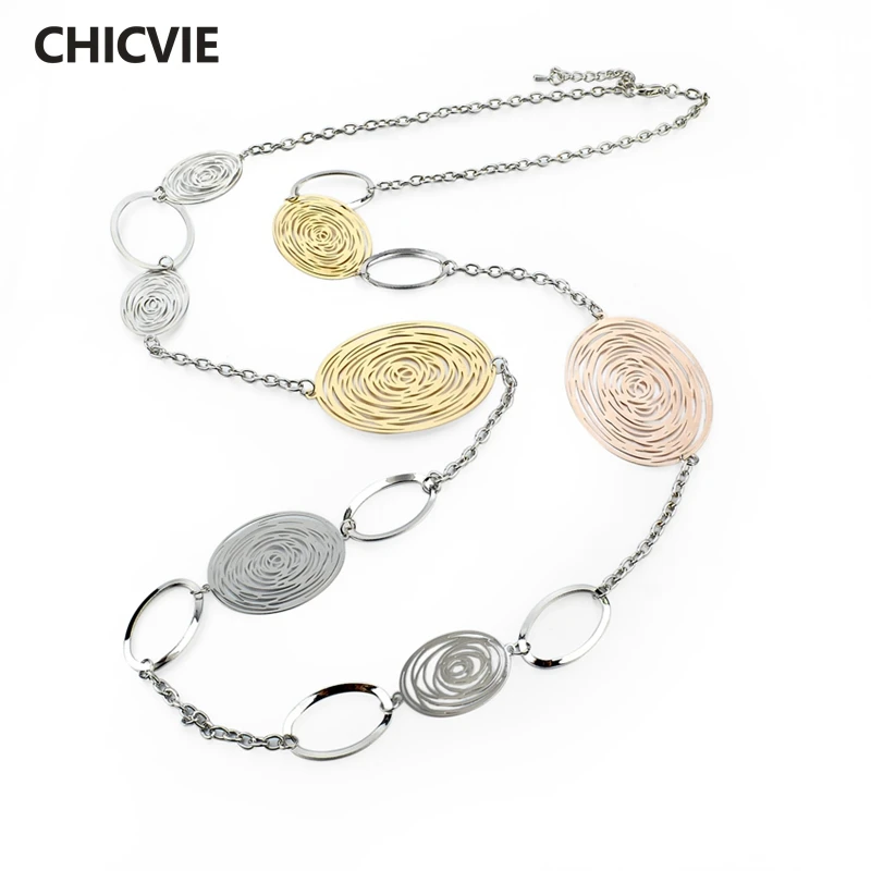 CHICVIE длинное массивное ожерелье макси для женщин и девушек Овальный Золотой Цвет