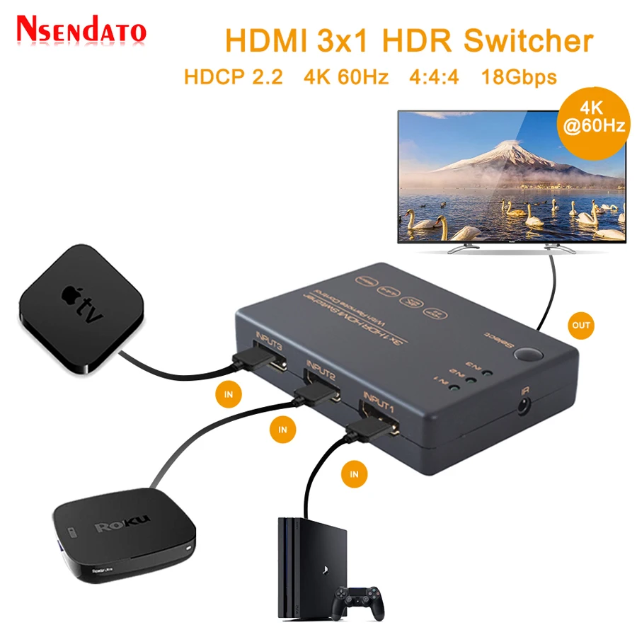 3 в 1 из HDR HDMI переключатель с пультом дистанционного управления HDCP 2 3x1 4K 60Hz