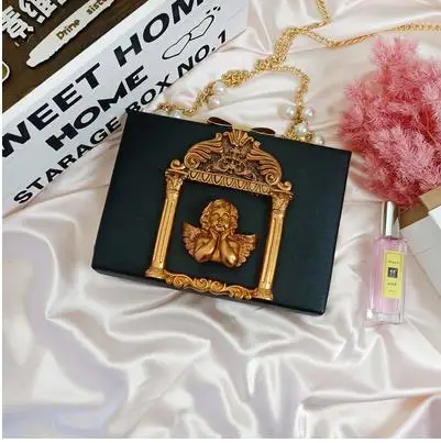 angel black Модные Крылья Ангела розовая коробка Стиль жемчужная цепочка женская сумка через плечо сумка-тоут сумка через плечо из искусственной кожи вечерние клатч женская сумочка сумки из натуральной кожи кошелек - Цвет: angel black