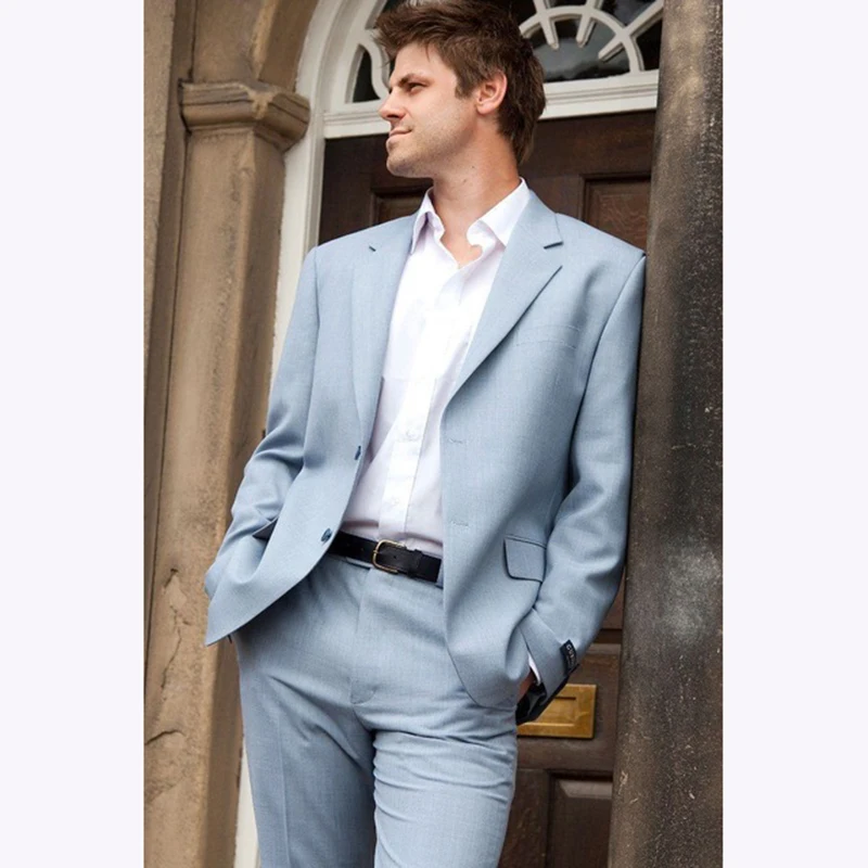 Мужской Блейзер небесно голубого цвета с вырезом на лацканах|blue man suit|fashion men suitmen