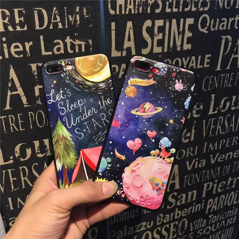Kerzzil For iphone X 6S 7 8 Plus 3D Relief Phone Cases Starry Space Universe Soft silicon Case 6 Back Cover |