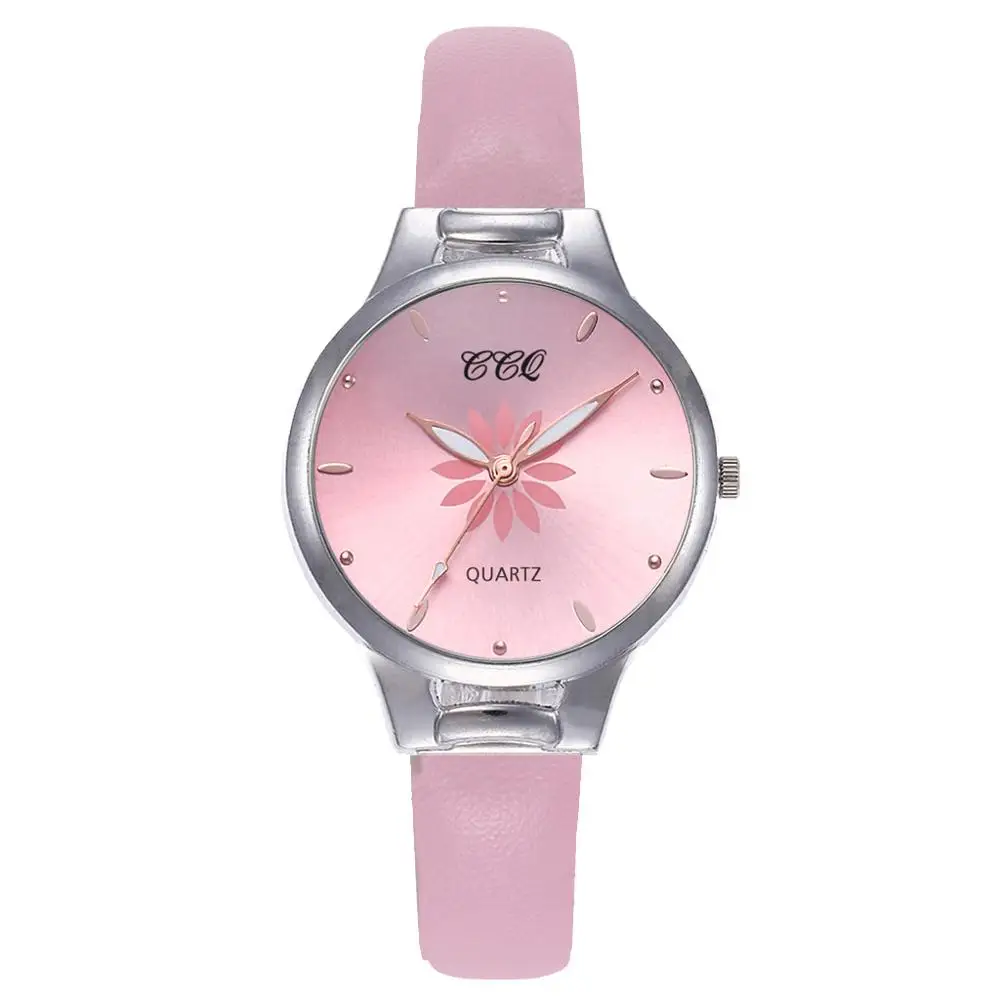 Pink Хит, Женские кварцевые наручные часы, Роскошные, серебряные, популярные, розовые, с циферблатом, цветы, металлические, женские, с кожаным ремешком, часы, модные наручные часы@ 50 - Цвет: Pink