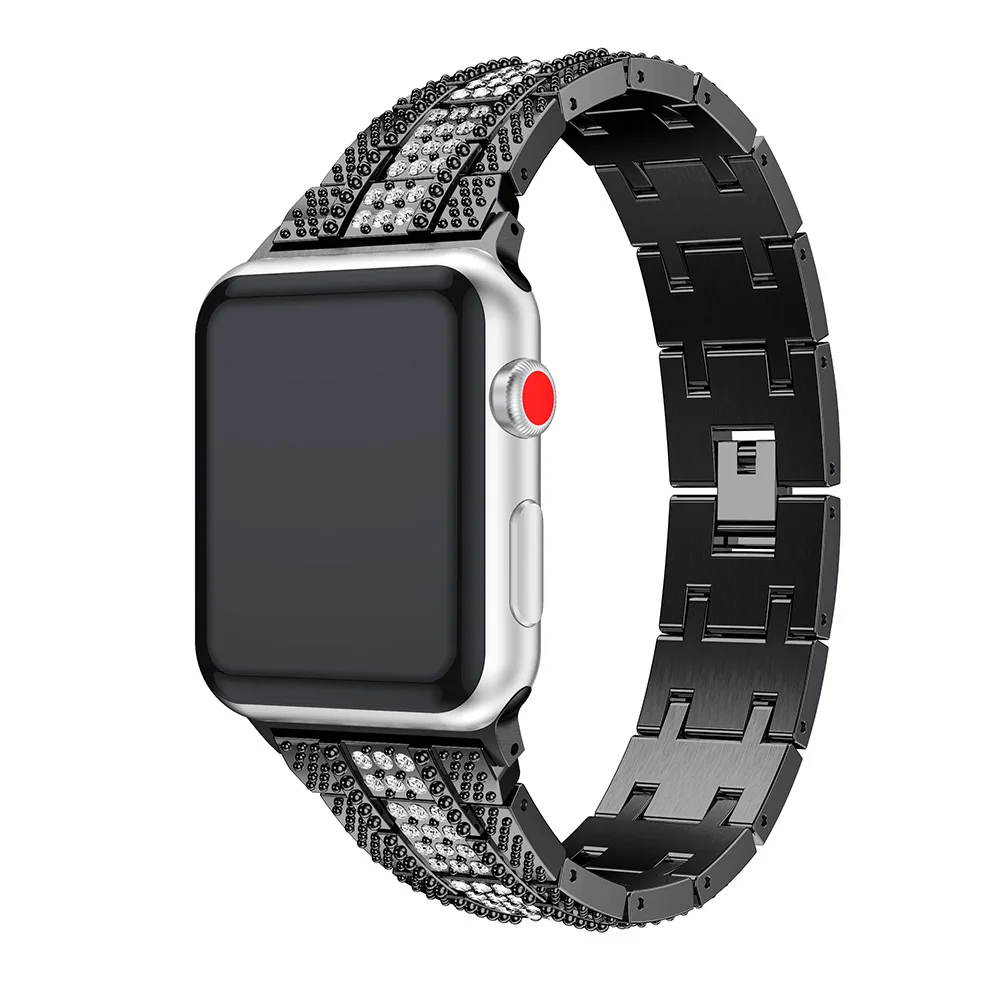 Ремешок из нержавеющей стали для Apple Watch 4 42/44 мм металлический браслет со стразами