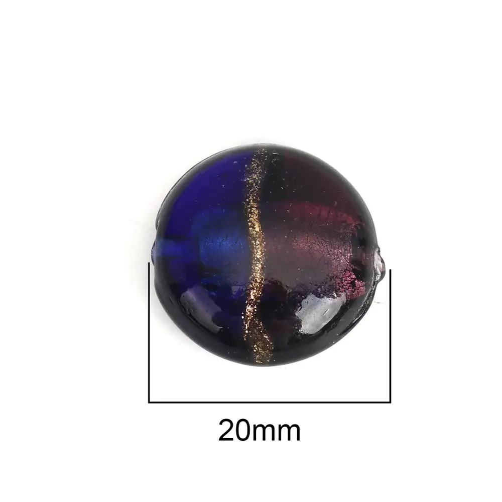 DoreenBeads стеклянные бусины плоские круглые глубокий синий узор окрашенный около 20