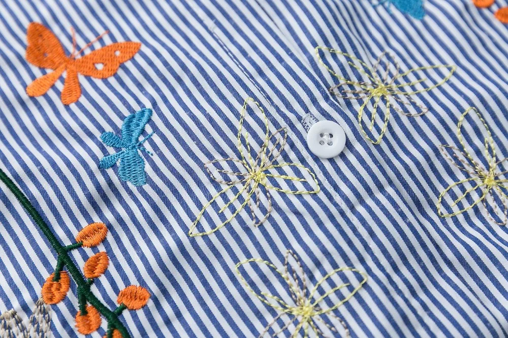 JKKUCOCO Butterfly Flowers Embroidery blouse shirt Cotton Women Shirt Long Sleeve Loose Casual tops shirts C40 |