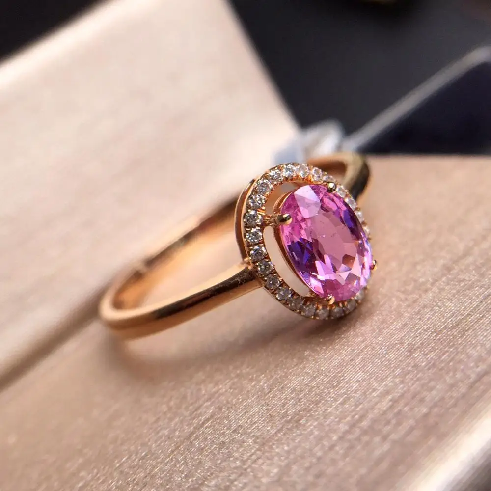 Кольцо с розовым сапфиром Pure 18 K золото натуральный Unheat Овальный розовый