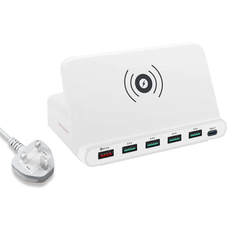 Великобритания STOD Мульти USB порт Беспроводное зарядное устройство 60 Вт зарядная станция Быстрая зарядка 3,0 держатель для iPhone X samsung huawei Nexus Mi адаптер - Тип штекера: Великобритания