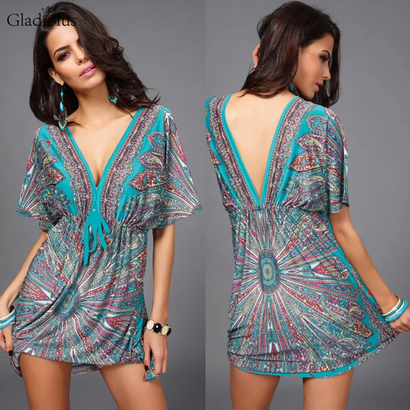 Женское пляжное платье миди Gladiolus Boho свободное с рукавом летучая мышь v образным