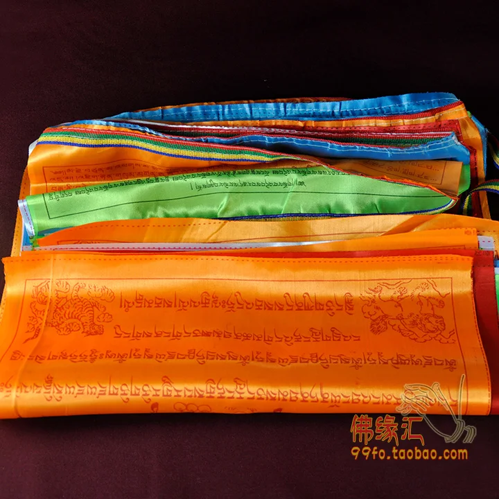 Top Grade Satin Face Prayer Flags Ten In One Five Colors Scripture Banners 37cm*34cm 7.5 Meters long 20 Pieces/string | Дом и сад