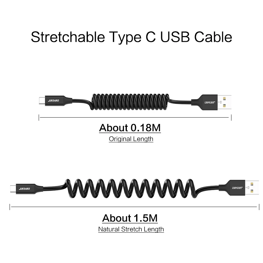 Кабель USB Type C с пружиной 5 В 2 4 А для Xiaomi кабель быстрой зарядки и передачи данных