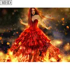 Камни в форме ромба 5D DIY Алмазная вышивка крестиком на рисунке, красное платье девушка огонь 3D Алмазная вышитая Бриллиантовая мозаика Стикеры