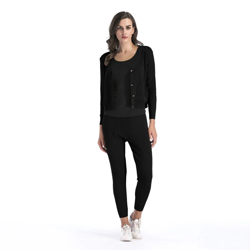 

Direct Cotton Full Flare Sleeve Fly Knee-length Selling 2019 New Winter Fashion Leisure Knitting Cardigan Trousers Suit