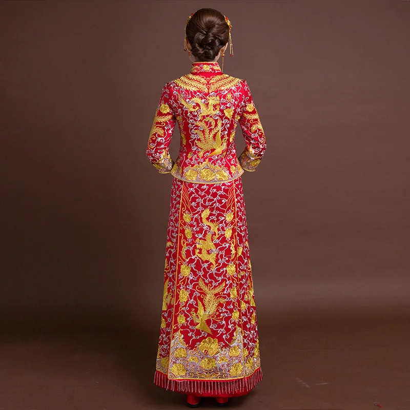 Женское традиционное свадебное платье Qipao красное китайское с вышивкой в стиле