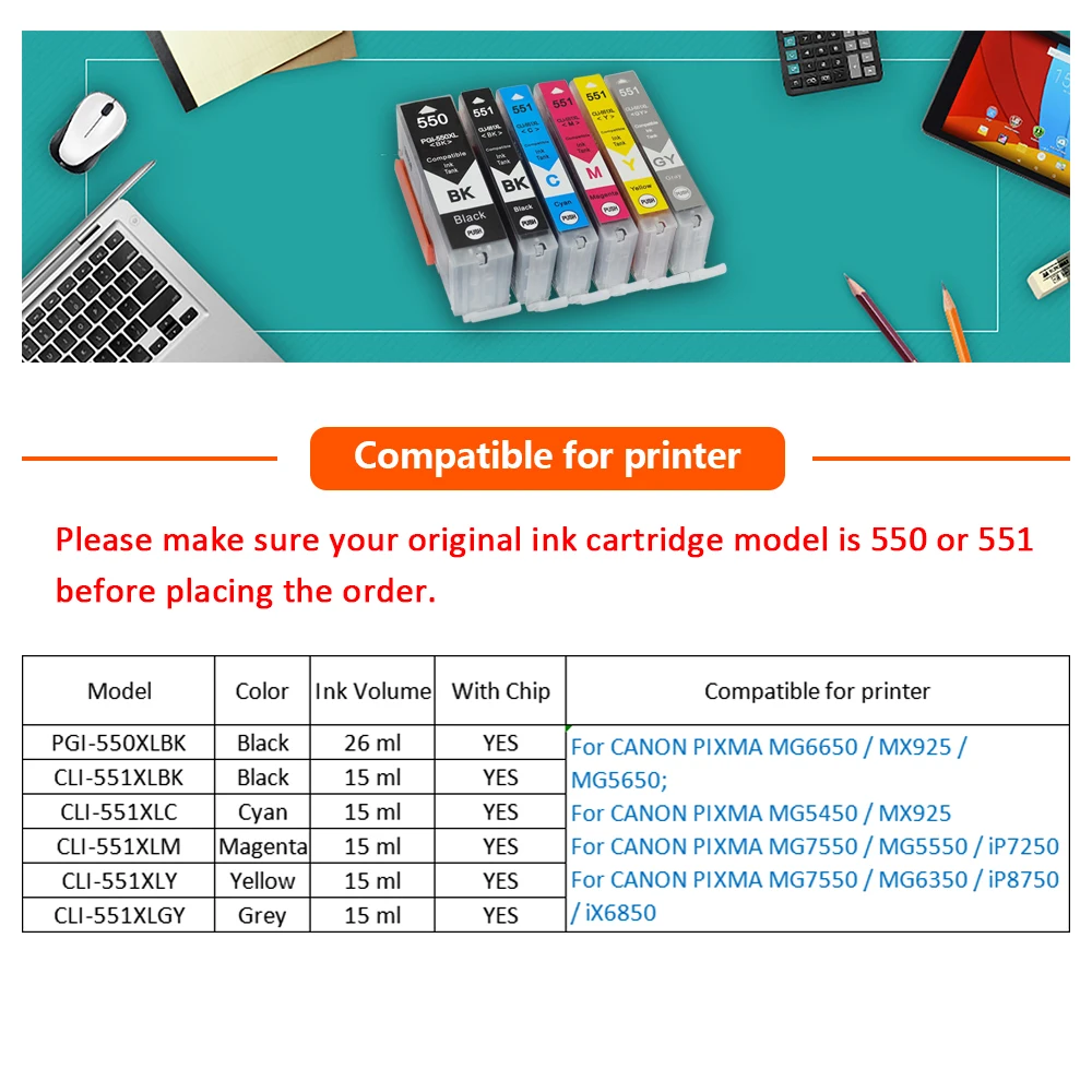 XiangYu для canon 550 pgi cli-551 XL совместимый картридж с чернилами PGI550 CLI551 PIXMA IP7250 MG5450 MX925 MG6450