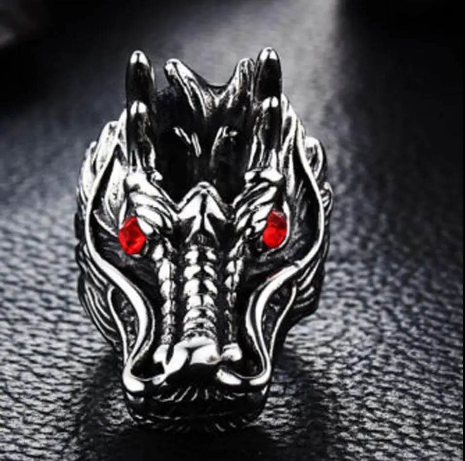 Мужское модное кольцо из нержавеющей стали с драконом готическое панк черепом