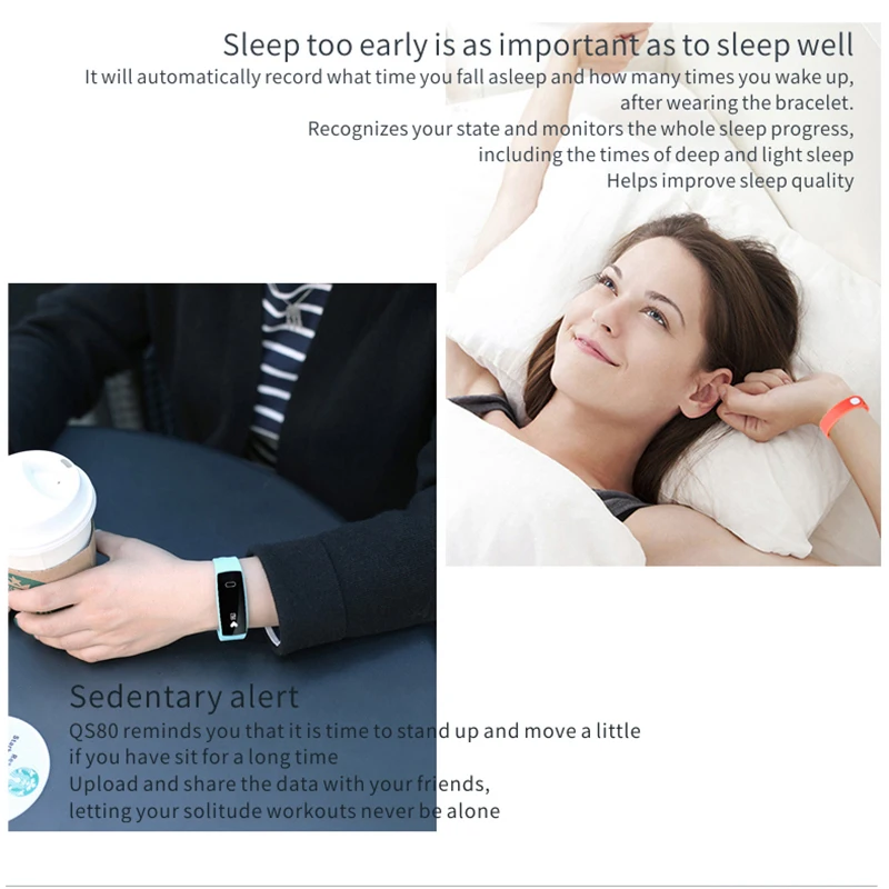 QS80 Bluetooth Smart Браслет сердечного ритма Сидячий напоминание мониторинг сна для IOS