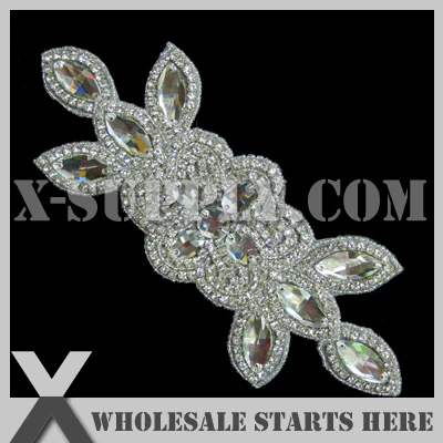 

(20pcs/lot) Bridal Rhinestone Applique Iron On Beaded Patch for Custom Wedding Dress Decoration, X1-RAT2201