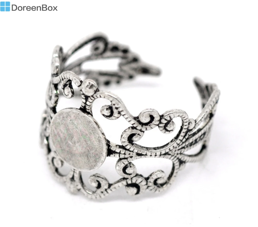 Doreen Box hot 20 серебристый цвет регулируемый Филигранное кольцо настройки US 8 (B14899)|ring