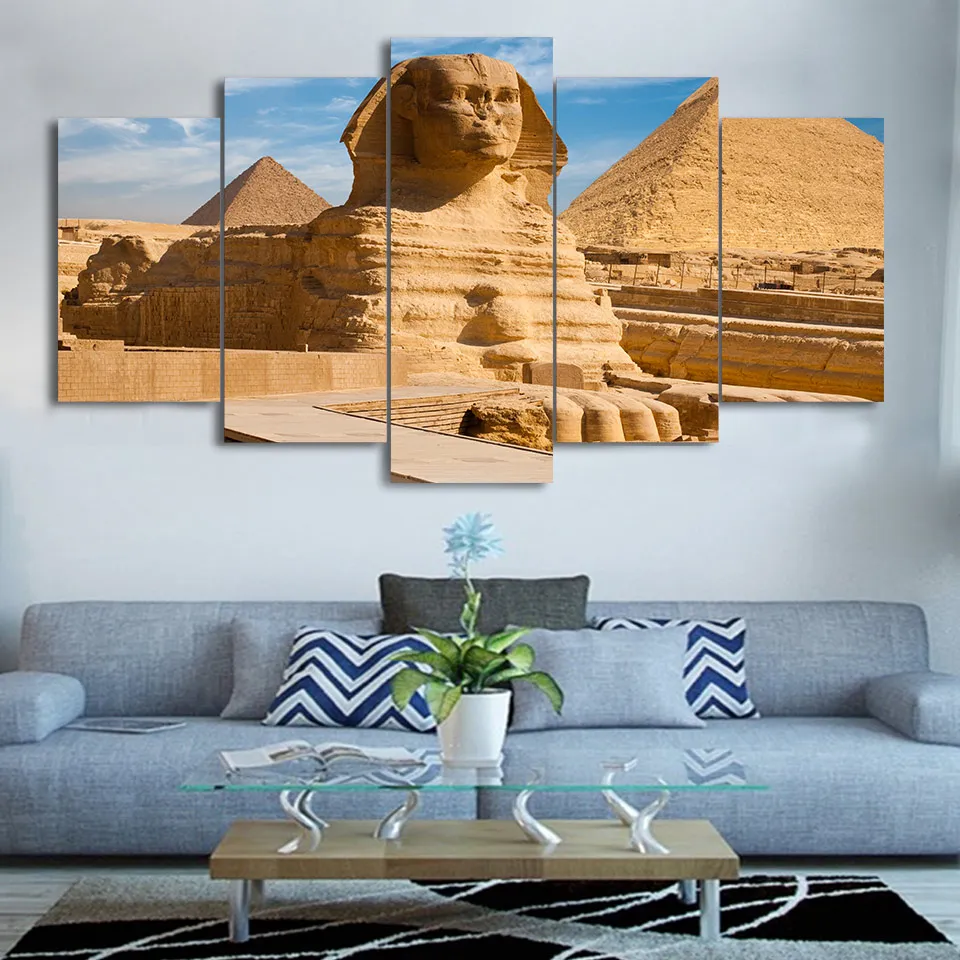 

Canvas Painting Living Room Wall Art 5 Pieces Egyptian Pyramids Sphinx Pictures Modular HD Print Scenery Poster Unframed