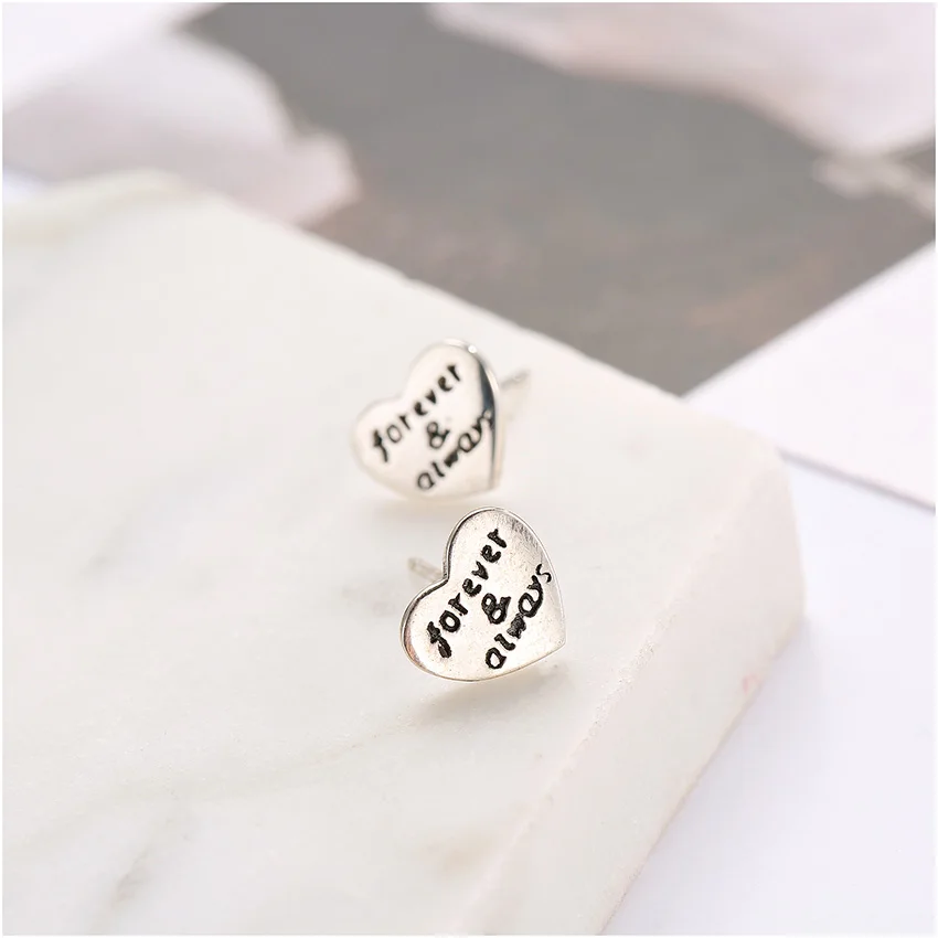Женские серьги гвоздики из серебра 925 пробы с надписью forever & always|earrings for women|fashion