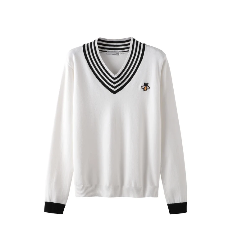 Свитер с V-образным вырезом и вышивкой в виде пчелы | Женская одежда