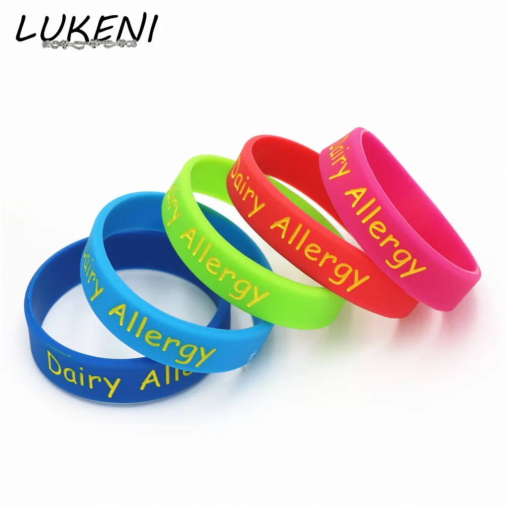 

1PC Medical Alert Dairy Allergy Silicone Wristband Bracelet For Children 5 Colours Kids Size Bracelets&Bangles Gifts SH144