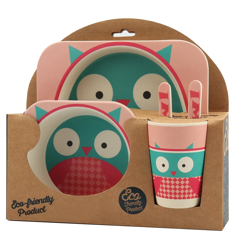 5 шт./компл. набор для кормления ребенка с чашей вилки ложка чашка посуды из