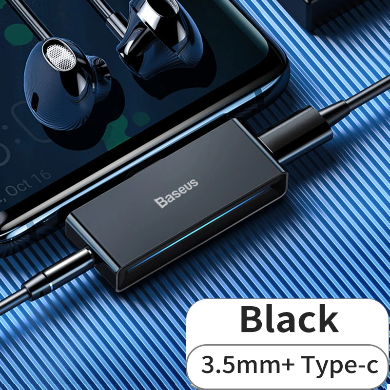 Baseus usb type C до 3,5 мм разъем для наушников AUX OTG адаптер для huawei P30 Xiaomi samsung Note 10 Plus USB-C разветвитель для быстрой зарядки - Цвет: Black