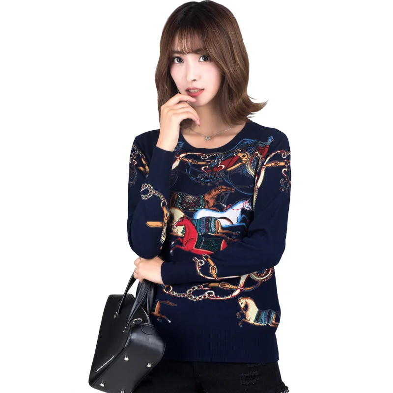 Женский свитер с длинным рукавом зимний Свободный вязаный принтом роскошный