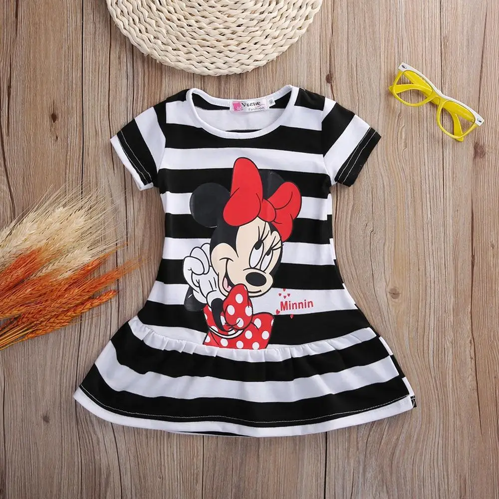 Girls dress 2-7 Yrs 2019 new baby girls summer fashion cartoon minnie stripe cotton short sleeve party princess | Детская одежда и