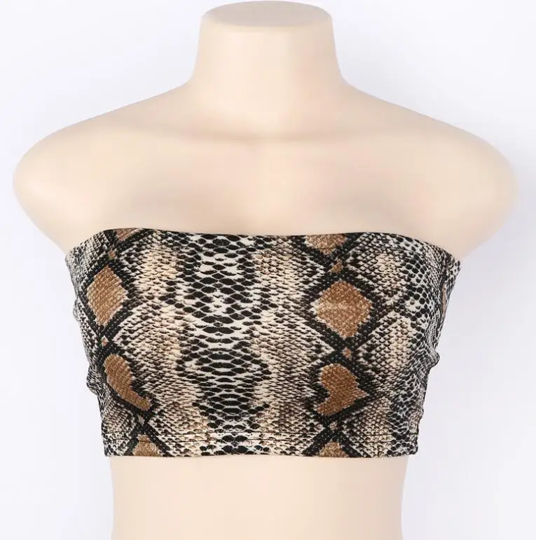 Snakeskin Pattern Трикотажные женские летние топы, облегающие топы, топ без бретелей, модный сексуальный клубный укороченный топ со змеиным узором - Цвет: Snakeskin Pattern